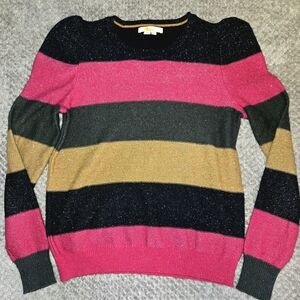 Boden Pink, Black, and Gold Striped Sweater by Boden, Size 6